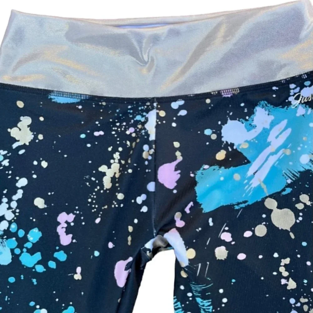 Justice NWOT Girls Splatter Full Length High Waist Dance Leggings Large (10/12)